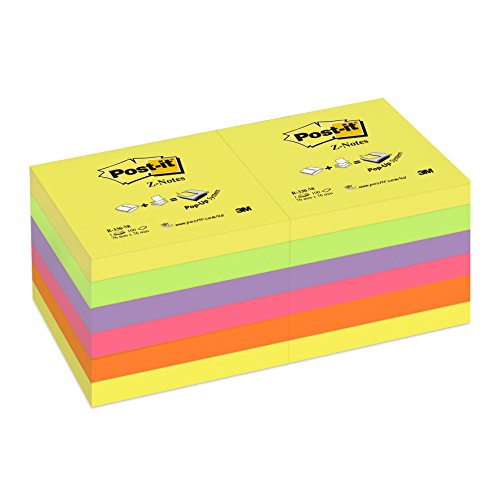Post-it Z-Notes, verschiedene Neonfarben, Vorteilspackung mit 12 Blöcken , 90 Blatt pro Block, 76 mm x 76 mm - Für Notizen, To-Do-Listen & Erinnerungen