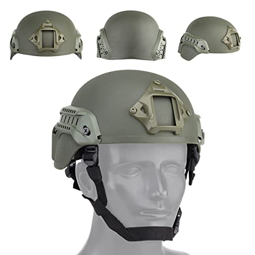 WLXW Tactical Mich 2000 Helm Leichter Schutzhelm, Combat Schutzhelm Mit Seitenschiene & Nvg Halterung Für Airsoft Tactical Military Paintball Hunting,Grün