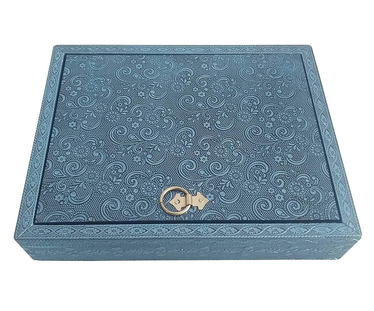 HAB & GUT -BOX041- Schmuckbox mit Spiegel Blue Ornament 25 x 20 x 5 cm