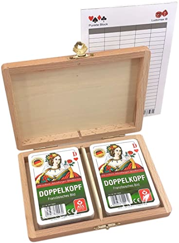 Ludomax Doppelkopf Box Club Standard, Holz Kassette mit Zwei Kartenspielen
