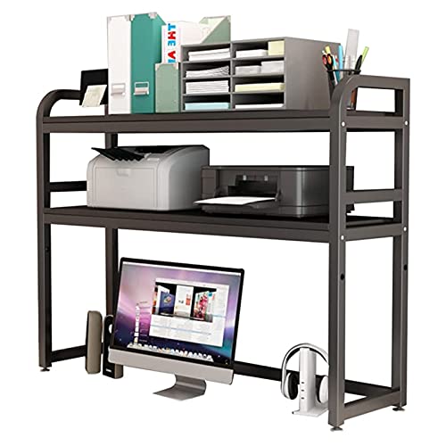 Desktop-Bücherregal-Aufbewahrungsorganisator, 2-stufiges verstellbares Schreibtisch-Bücherregal, Desktop-Bücherregal für Computertisch, Holz-Metall-Druckerständer, Bürobedarf-Organizer, für Heimbüro,