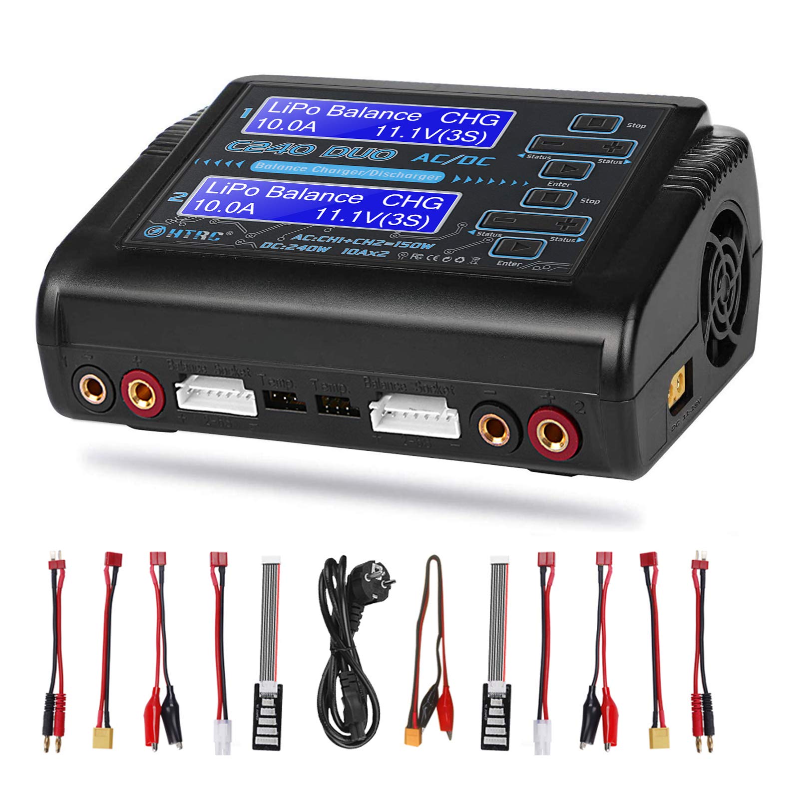 LiPo Ladegerät, Dual Balance Ladegerät Entlader AC 150W DC 240W 10A für LiPo-Li-Ionen-Akku NiCd NiMH LiHV PB Intelligentes Ladegerät