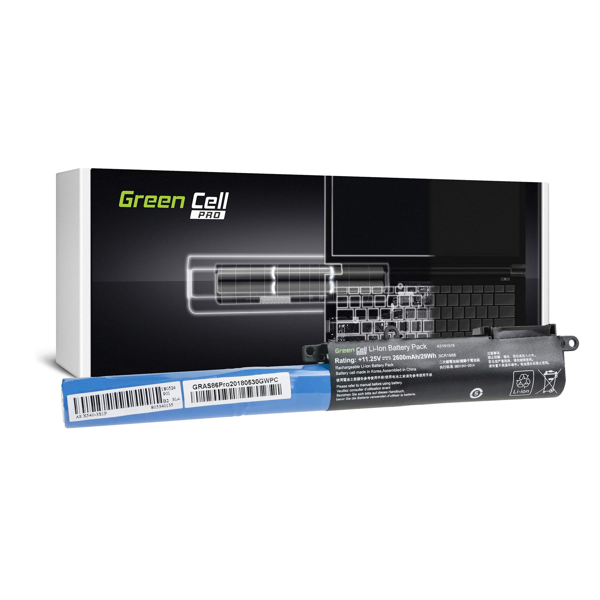 Green Cell Laptop Akku A31N1519 für Asus R540 R540L R540LA R540LJ R540S R540SA R540Y X540 X540L X540LA X540LJ X540S X540SC X540Y X540YA F540 F540L