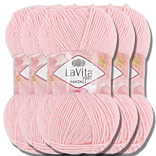 Hobby YARN Lavita Natali 5x 100g Türkische Premium Wolle 100% Acryl Handstrickgarne Uni Einfarbig | Garn | Yarn Babywolle Strickgarn Baby zum Häkeln Stricken (0011)