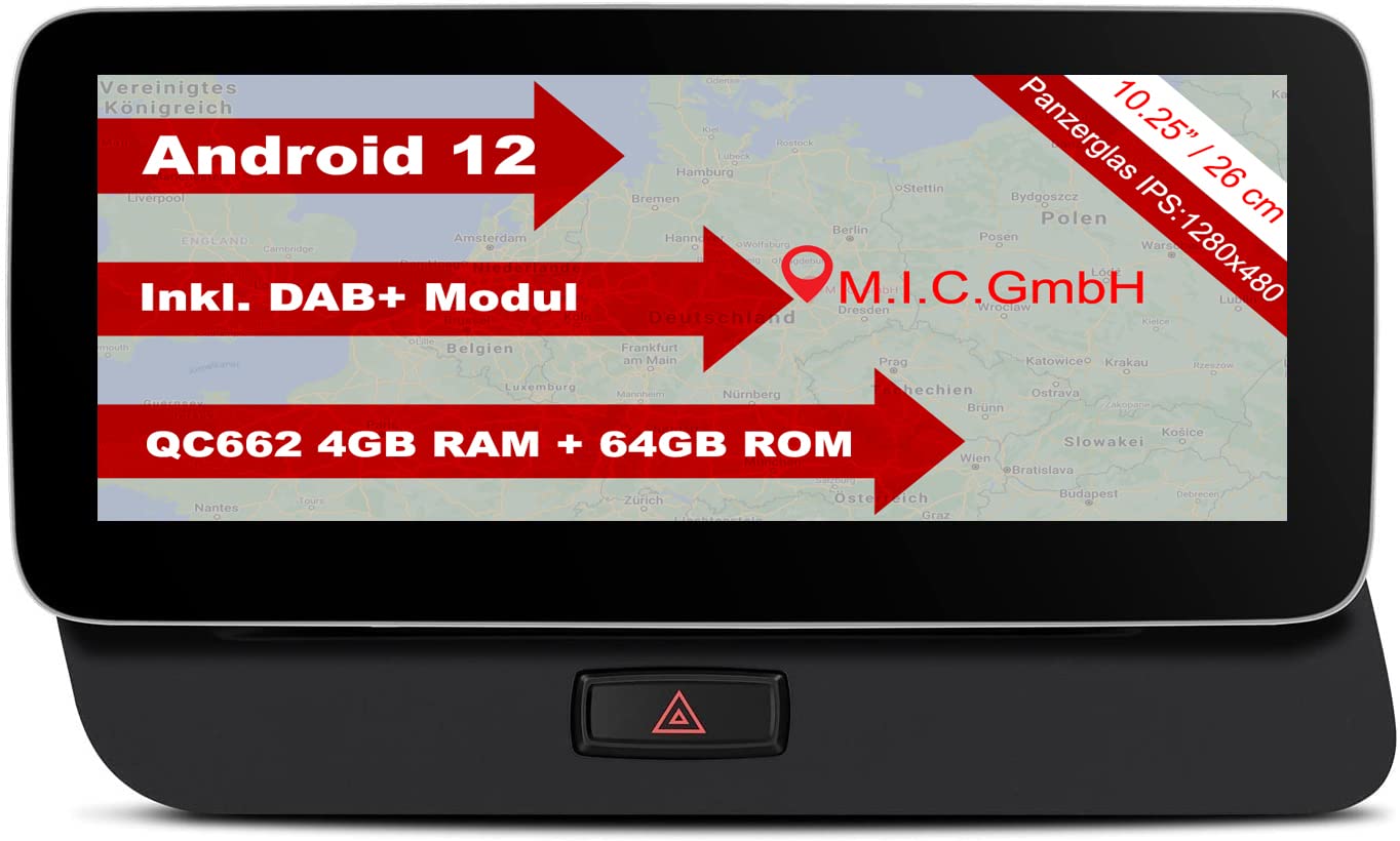 M.I.C. Q5L Android 12 Autoradio mit navi Qualcomm Snapdragon 662 4G+64G Ersatz für Audi Q5 Concert Symphony Radiosystem 2009-2017:SIM DAB Plus Bluetooth 5.0 WiFi 10.25" IPS Bildschirm USB Auto