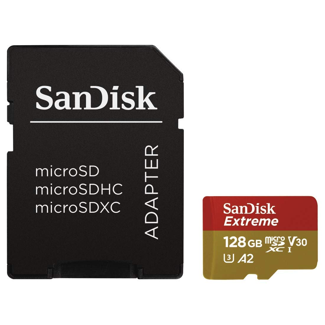 SanDisk Extreme 128 GB microSDXC Memory Card for Action Cameras and Drones with A2 App Performance up to 160 MB/s, Class 10, U3, V30isk Extreme 128GB microSDXC Memory Card for Action Cameras
