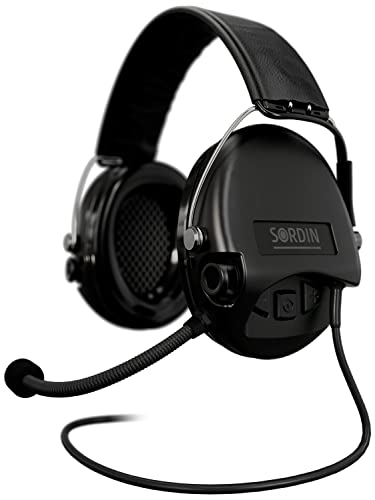 Sordin Supreme MIL CC Gehörschutz - aktiver Gehörschützer mit Nexus-Kabel - Boom-Mikrofon, Leder-Band & schwarze Kapsel