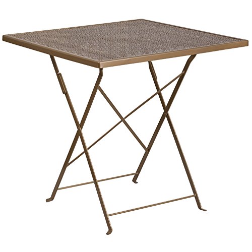 Flash Möbel 71,1 cm quadratisch Indoor-Outdoor Stahl Folding Patio Tisch, Metall, Gold, 71,2 cm (28 Zoll)