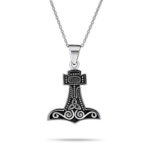 Bling Jewelry Schutz Amulett Keltischer Knoten Wikinger Norse Thors Hammer Anhänger Halskette Für Männer Frauen Oxidiert .925 Sterling Silber