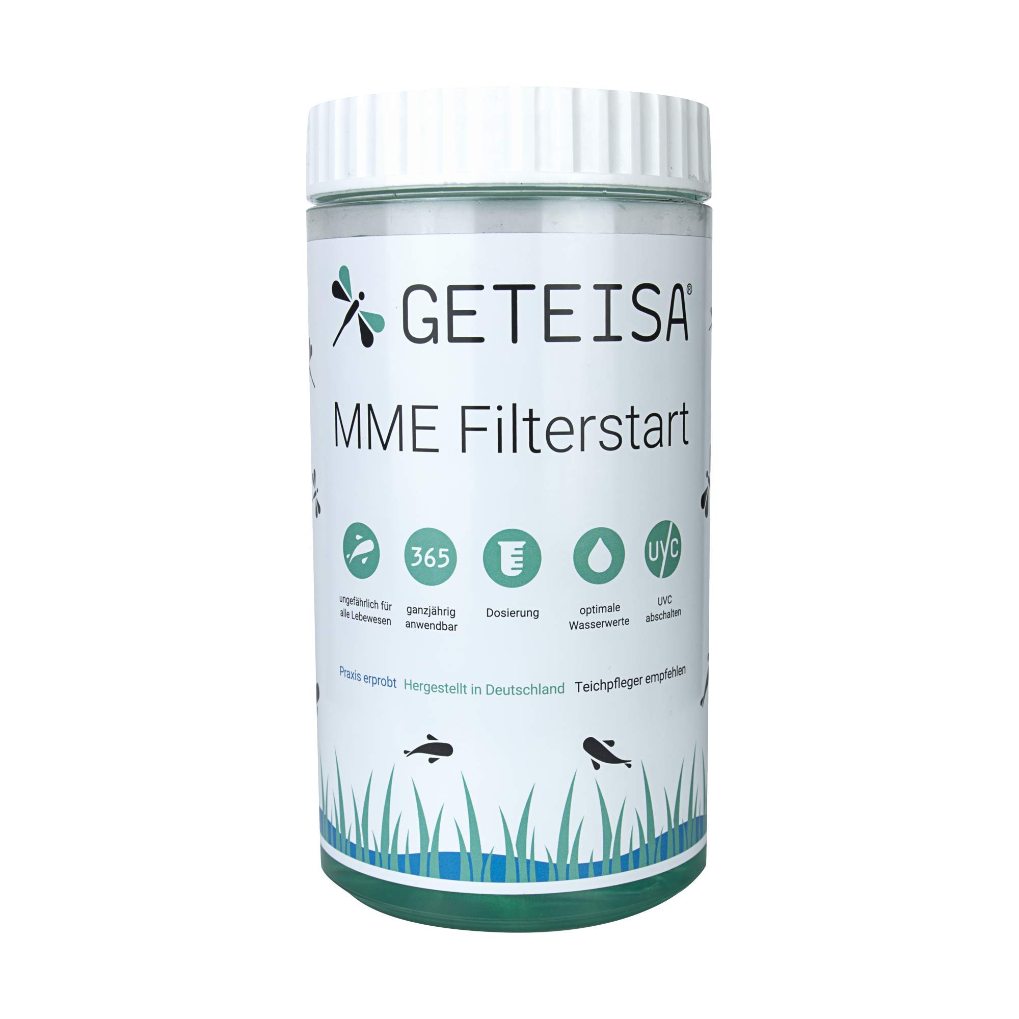 GETEISA MME Filterstart 1,0 Liter - Effektive Starterbakterien für Teichfilter, Beschleunigt Filterbiologie-Aufbau, Ideal für Gartenteich und Fischteich, Ungiftig, Made in Germany