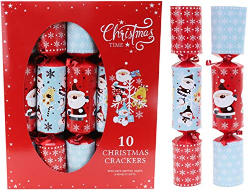 Toyland® Packung mit 10 großen Familien-Weihnachtscrackern - Santa & Rudolph Design - Rot & Blau