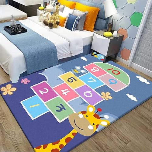 Hopscotch Teppich rutschfeste Spielmatte Kinder Spielbereich Teppiche Weicher Cartoon-Druck Bodenteppich für Kinder Schlafzimmer Spielzimmer