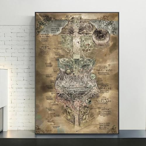 Rumlly Made In Abyss Map Poster And Prints Anime Painting On Canvas Wall Art Picture For Home Decor Living Room Decoration Cuadros 80x120cm No Frame