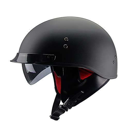 Woljay Halbhelme Motorrad Helm Halbschale Helm mit Built-in Visier mit Built-in Visier (XL, Matte Black)