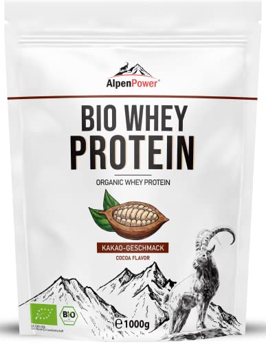 AlpenPower BIO WHEY Protein Kakao 1 kg - 100% natürliche Zutaten & ohne Zusatzstoffe - Hochwertiges CFM Eiweiß-Pulver aus bester Bio-Alpenmilch