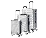 LAGUNA BEACH - Riviera Hartschalenkoffer Set Trolley Rollkoffer Reisekoffer Handgepäck TSA Schloss (M,L,XL), Silber