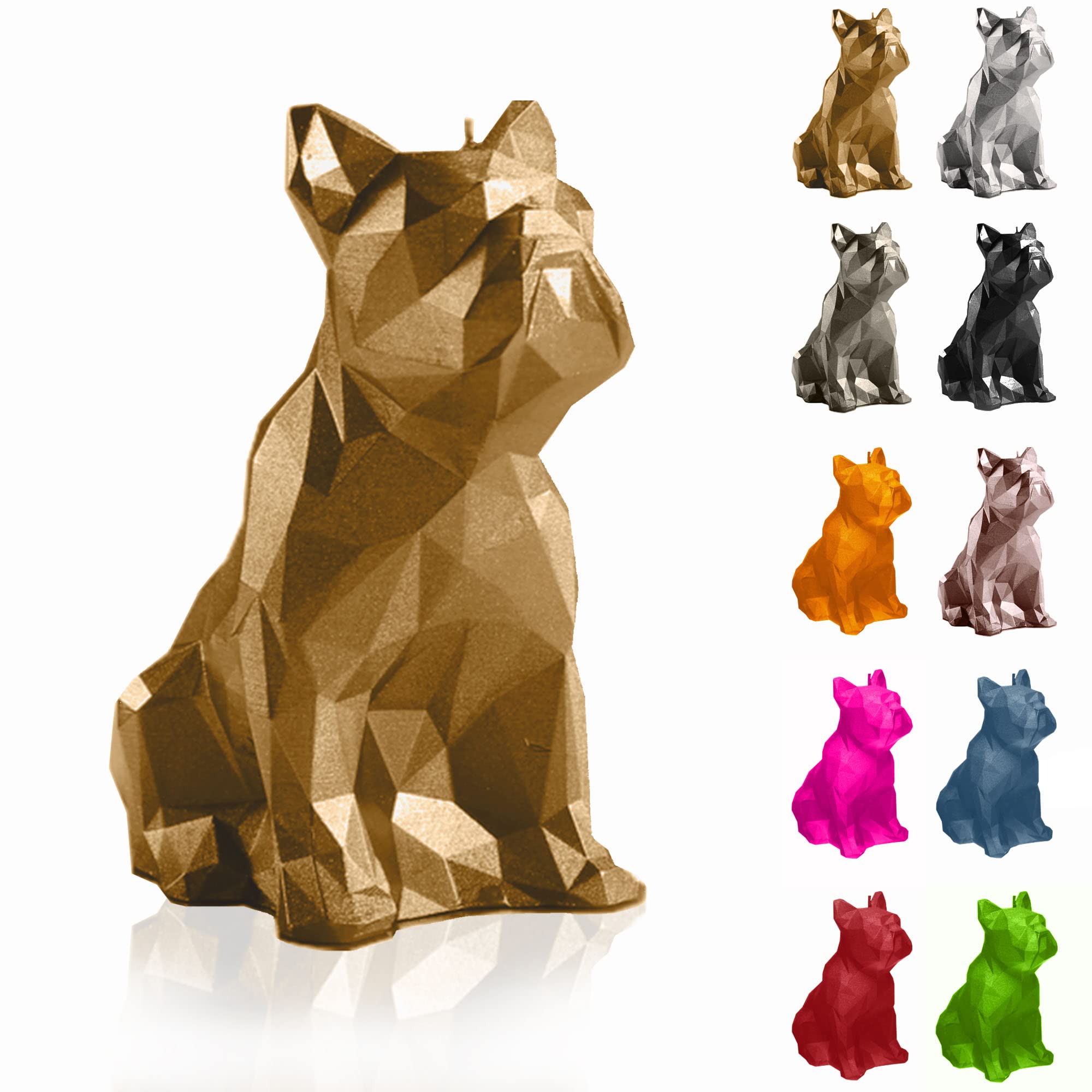 Candellana Handmade Bulldog Low-Poly Kerze Geschenk- Lustig - Dekorative Kerze - Home Décor - Geschenke für Freunde - Baumwolle Docht - Brenndauer 24h - Klassisches Gold Kerze