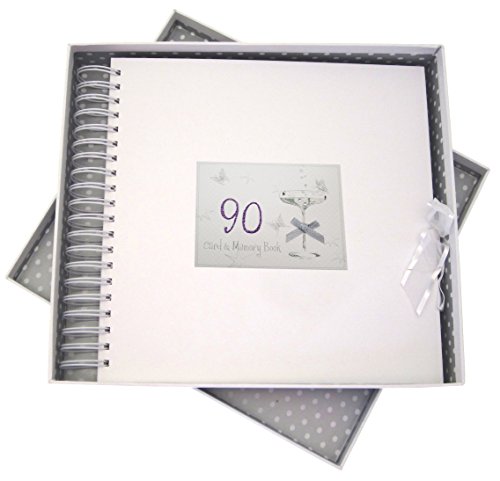 White Cotton Cards 90. Geburtstag, Karte & Erinnerungsbuch, Coupé Glas, Holz, weiß, 27 x 30 x 4 cm