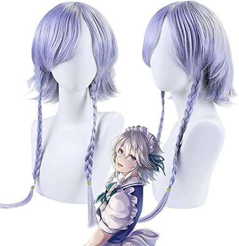Anime Cosplay Touhou Perücke Doppelte Lange Zöpfe Kurzes Haar for Rollenspiele Halloween Perücken Mit Perückenkappe