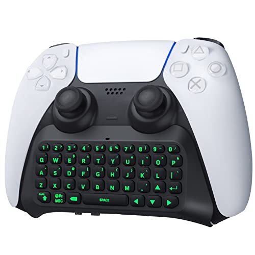 TiMOVO Drahtlose Tastatur Kompatibel mit PS5, PS5 Spielzubehör mit Grüner Hintergrundbeleuchtung und 3,5 mm Audiobuchse,​ Mini Bluetooth Tastatur für PS5 Controller Messaging Gaming Live Chat, Schwarz