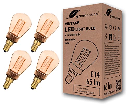 4x greenandco® dimmbare Vintage Design LED Lampe E14 ST45 2,3W 65lm 1800K extra warmweiß 320° 230V flimmerfrei Edison Glühbirne zur Stimmungsbeleuchtung 2 Jahre Garantie