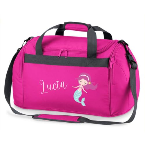 minimutz Sporttasche Schwimmen für Kinder - Personalisierbar mit Name - Schwimmtasche Meerjungfrau Duffle Bag für Mädchen und Jungen (pink)