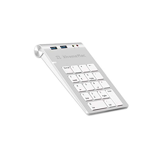XtremeMac Ziffernblock Ultra Slim Numerische Tastatur Keypad Numpad über Kabel zu verbinden (2x USB A 3.0, Audio)