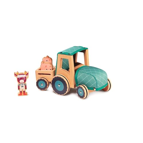 Lilliputiens 83233 Holz Spielset Bauernhof Traktor mit Anhänger Rosalie Kuh 14x25x14 cm