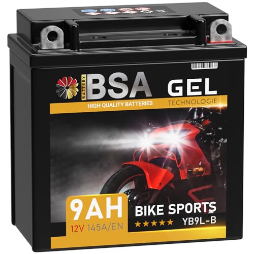 BSA YB9L-B GEL Roller Batterie 12V 9Ah 145A/EN Motorradbatterie doppelte Lebensdauer entspricht 50912 YB9L-A2 12N7-3B 12N9-3B vorgeladen auslaufsicher wartungsfrei