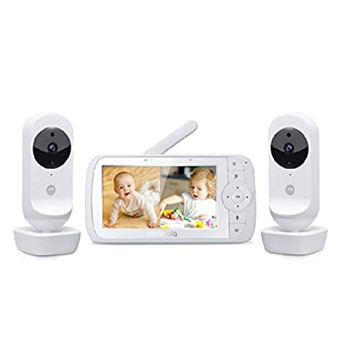 Motorola Ease 35 Twin Babyphone mit 2 Kameras 5.0 Zoll Video Baby Monitor HD Display Split Screen Display Nachtsicht Zwei-Wege-Kommunikation Schlaflieder Zoom Raumtemperatur Weiß