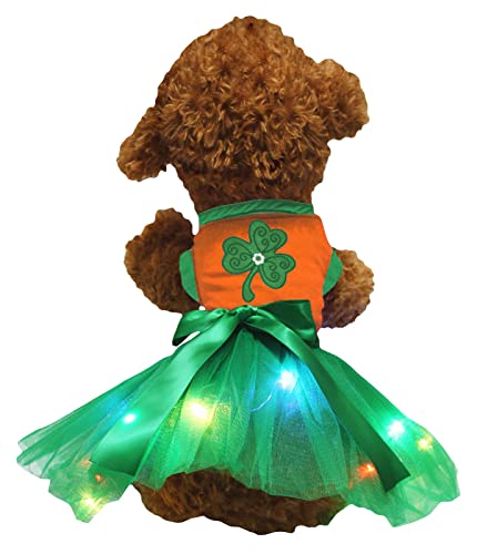 Petitebelle Green Clover Hundekleid für Welpen, Orange / Grün LED, Größe XS