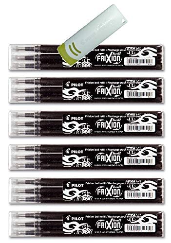 Pilot Frixion Ball Tintenroller Ersatzminen, 0,7 mm (18, Ersatzmine 0,7 | schwarz + Radierer)