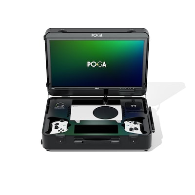 POGA Pro Black - Gamingkoffer für Xbox Series S, Xbox Koffer inkl. 22‘‘ Asus Gaming Monitor und Trolley - Schwarz