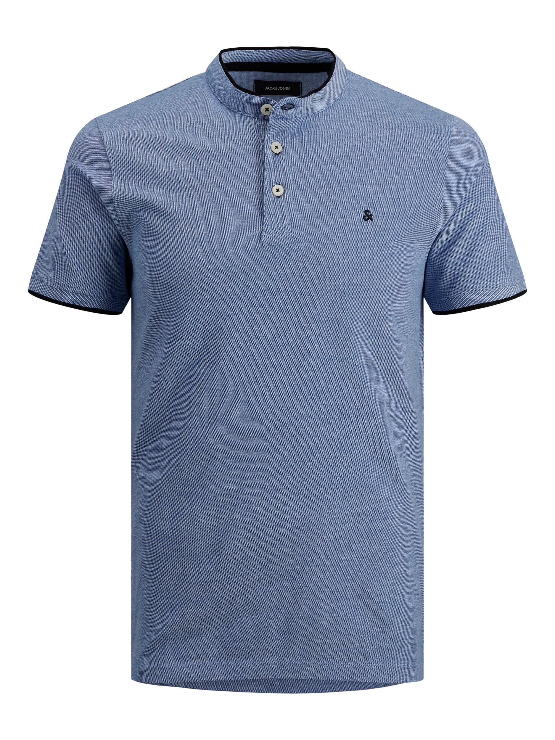 JACK & JONES Herren Polo T-Shirt Pique Hemd Kurzarm Basic Oberteil Cotton Logostickerei JJEPAULOS, Farben:Blau, Größe:S