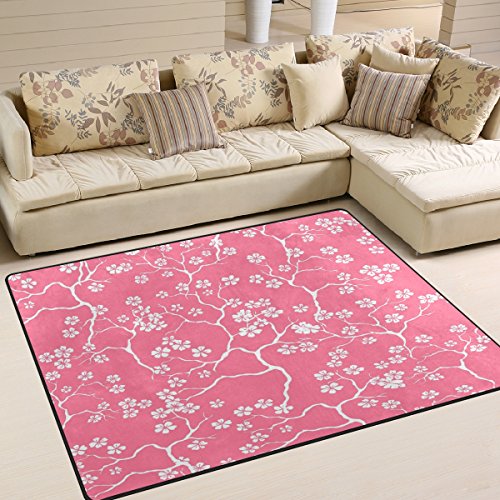 Use7 Teppich, japanischer Stil, Kirschblütenmuster, Pink, Textil, Mehrfarbig, 160cm x 122cm(5.3 x 4 feet)