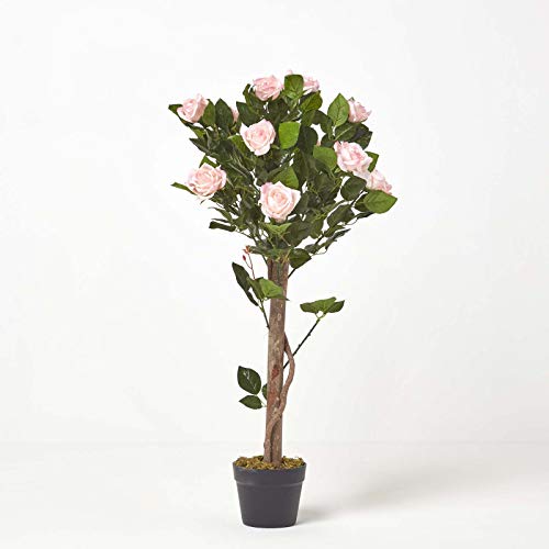 Homescapes Kunstbaum Kunstpflanze Pinke Rosen Rosenbaum 90 cm hoch