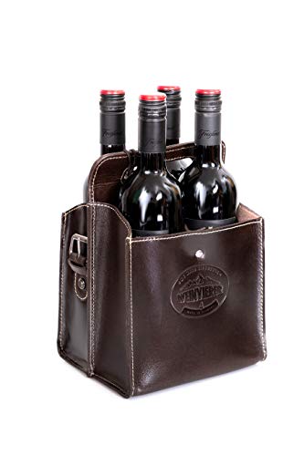 Alpenleder® Flaschenträger - Stylische Wein Handtasche aus echtem Büffelleder - Elegante Flaschentasche mit verstellbarem Tragegurt (Chocolate)