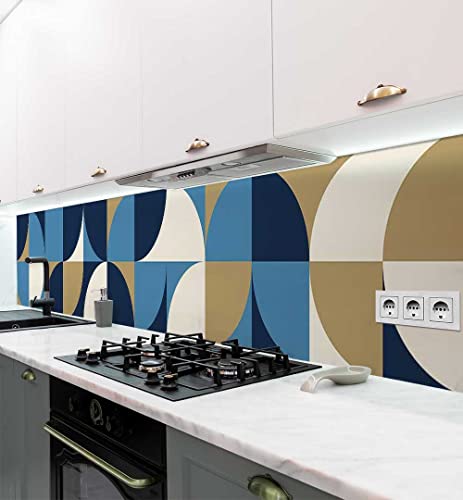 MyMaxxi - Selbstklebende Küchenrückwand Folie ohne Bohren - abstrakte Retro riesen XXL Kreise blau beige 60cm hoch- Klebefolie Wandtattoo Wandbild Küche - Wand-Deko - farbenfroh bunt Kunst -