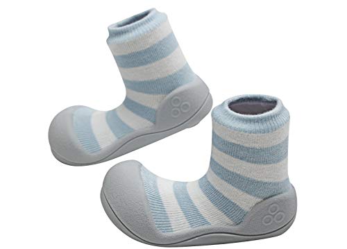Attipas Bio Baumwolle Natural Herb (19, Hellblau) - ergonomische Baby Lauflernschuhe, atmungsaktive Kinder Hauschuhe ABS Socken Babyschuhe Antirutsch