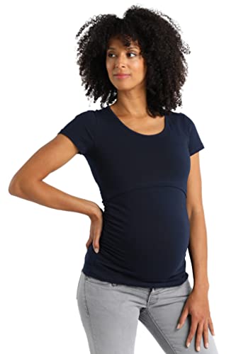 MAMARELLA Stillshirt Kurzarm aus Baumwolle GOTS Navy, Umstandsshirt mit Stillfunktion für die Schwangerschaft & Stillzeit, Doppellagiges Design für diskretes Stillen, weich & pflegeleicht (XL)