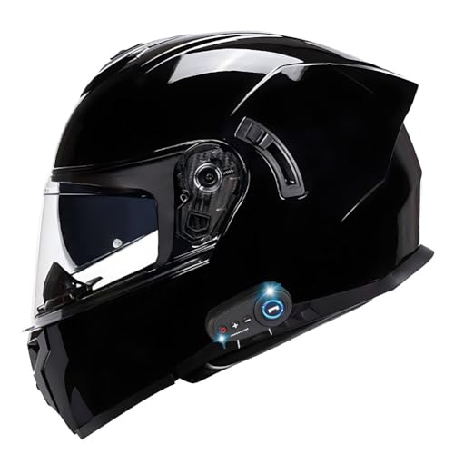 Klapphelm mit Bluetooth, Klapphelm mit Sonnenblende Bluetooth Helm Motorradhelm ECE Zertifiziert Integralhelme mit Doppelvisier und Eingebautem Mikrofon Für Herren Damen
