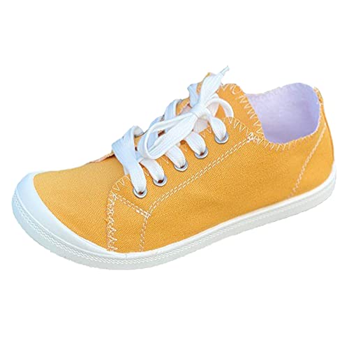 Damen Schuhe Gesundheit Müßiggänger Schuhe Schuhe Leinwand Herbst vulkanisieren für Frauen einfarbig Flache Damen weiche Turnschuhe Damen Freizeitschuhe Schuhe Damen Rom (Yellow, 37)