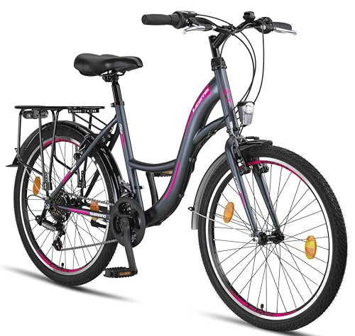 Licorne Bike Stella Premium City Bike in 24 Zoll - Fahrrad für Mädchen, Jungen, Herren und Damen - 21 Gang-Schaltung - Hollandfahrrad - Anthrazit (24 Zoll, Anthrazit)