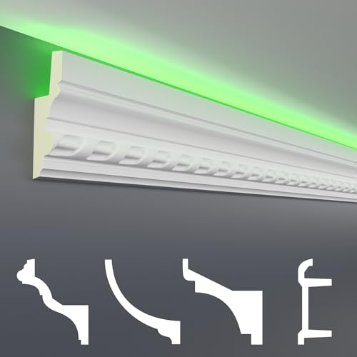 HEXIM LED Stuckleisten Sparpakete - Indirekte Beleuchtung mit Deckenleisten aus PU, leicht & lichtundurchlässig- (2m LED-5) Stuckprofil Profil Set