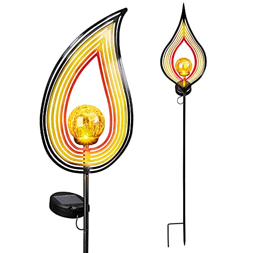 Bonetti 2er Set Solar Gartenstecker im Flammen-Look aus Metall, LED beleuchtet, dekorative Glaskugel