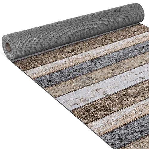 ANRO Küchenläufer Teppich Läufer gewebt Muster Holz Braun 65x260cm Viele Größen/Muster