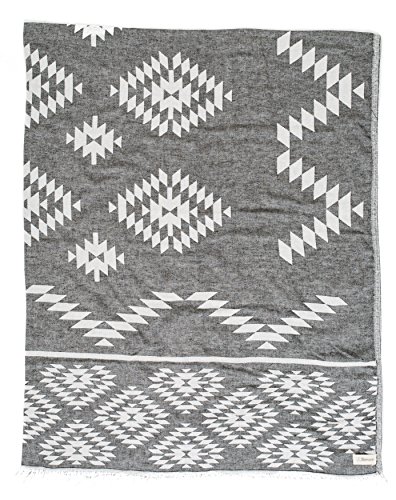 Bersuse 100% Baumwolle - Teotihuacan XL Decke Türkisches Hamamtuch Peshtemal - Oeko-TEX Zertifiziert - Bett- oder Sofa-Überwurf - mit Diamantwebart - 190 x 230 cm, Schwarz