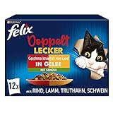 FELIX So gut wie es aussieht Doppelt Lecker Katzenfutter nass in Gelee, Sorten-Mix, 6er Pack (6 x 12 Beutel à 85g)