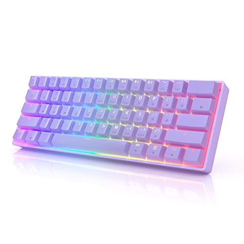 HK Gaming GK61 mechanische 60 Prozent Tastatur | 61 programmierbare Tasten mit RGB Beleuchtung | Windows PC & Mac | QWERTY Layout | Hotswap Gateron Optical Brown Switches | Lavendel