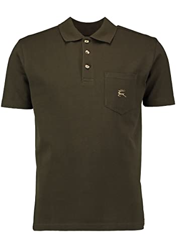 OS Trachten® Polo-Shirt Springender Hirsch jagdliches T-Shirt ohne Arm Oliv/grün NEU mit Brusttasche hochwertig XL (54)